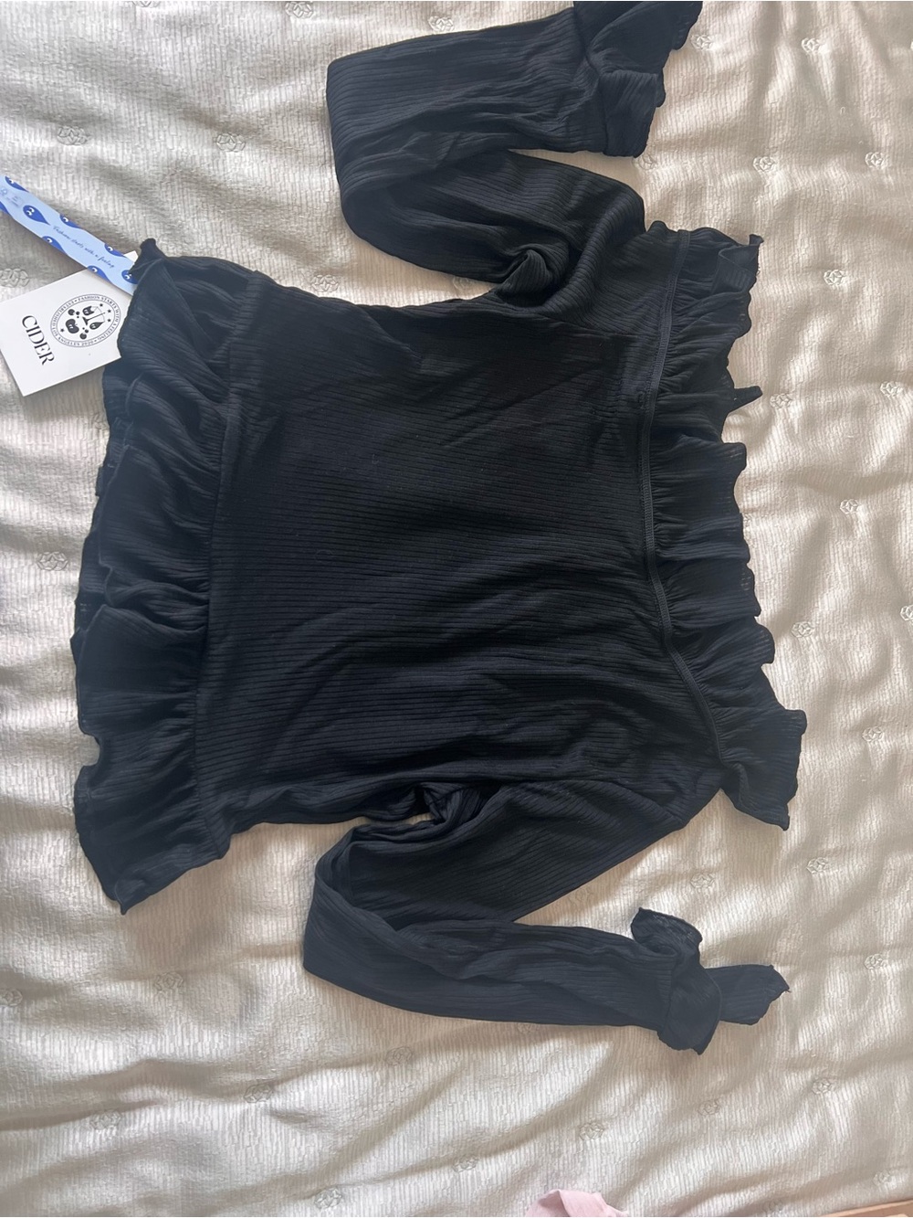 Cider Black Ruffled Off-Shoulder Blouse - Picture 2 of 5